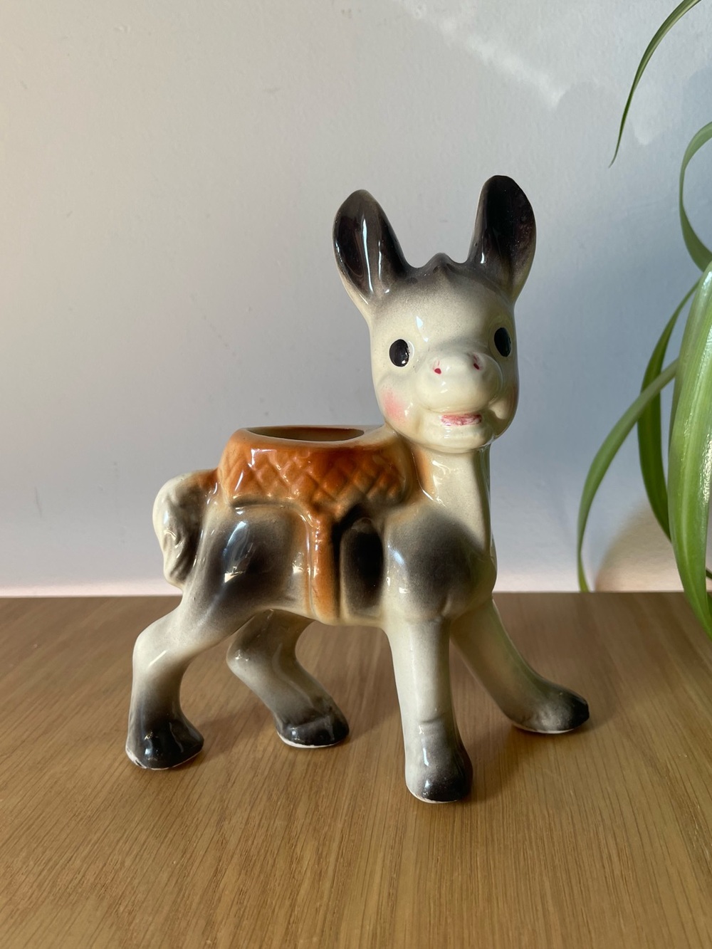 Vintage MCM Ceramic Donkey Burro Mule Planter Kitsch Decor Repaired Leg
